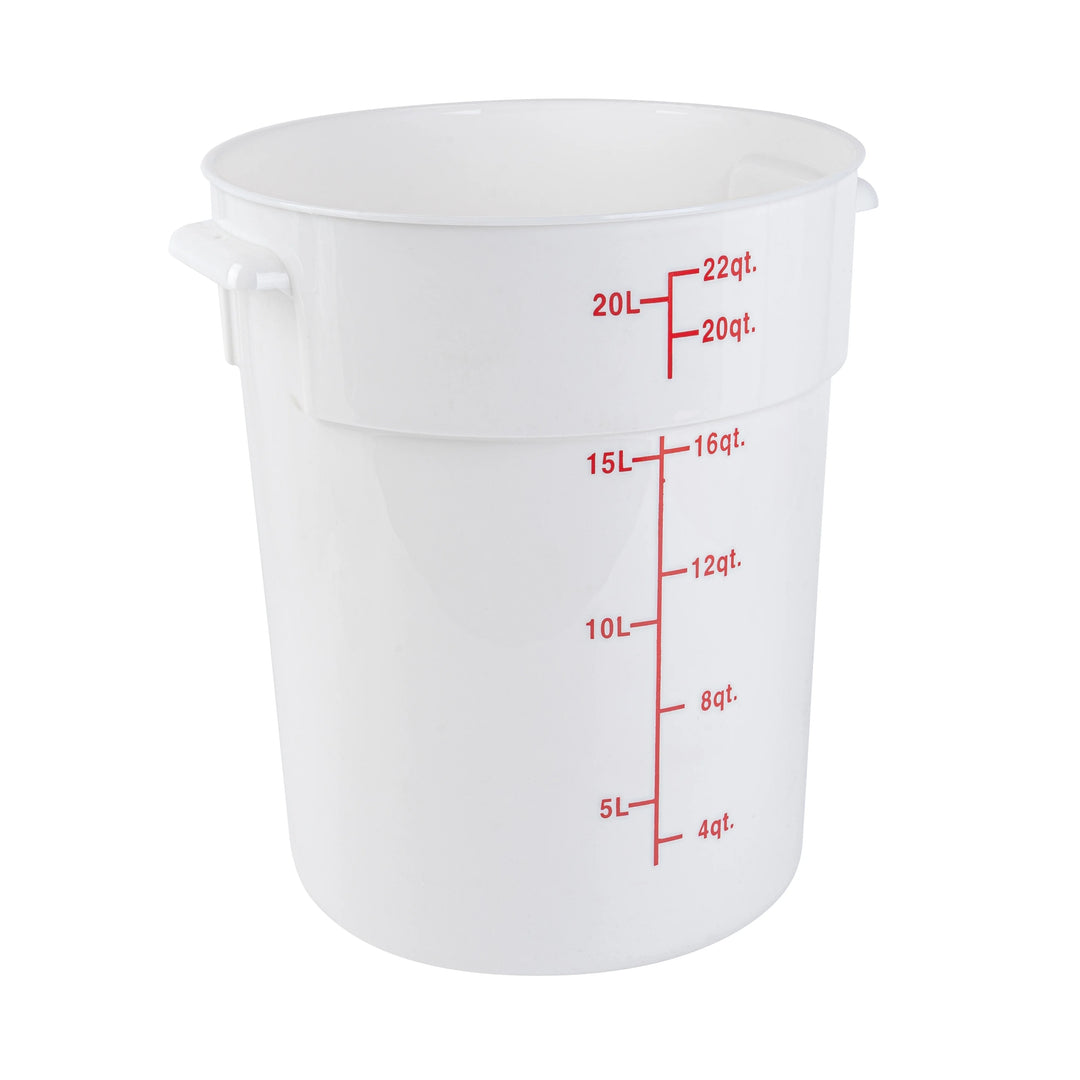 Restaurantware Met Lux 22 Quart Round Food Storage Containers, White, 12.25 x 12.25 x 15 Inch, with Red Volume Markers - Restaurant Equipment and Smallwares - Canadian Distribution