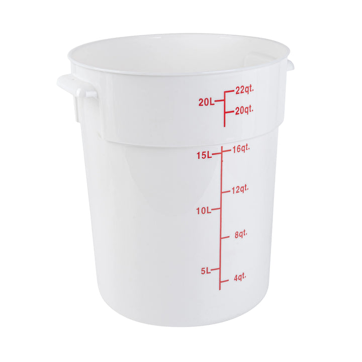 Restaurantware Met Lux 22 Quart Round Food Storage Containers, White, 12.25 x 12.25 x 15 Inch, with Red Volume Markers - Restaurant Equipment and Smallwares - Canadian Distribution