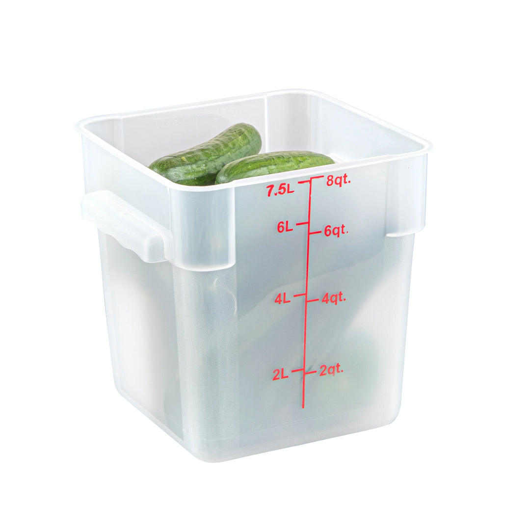 Restaurantware Met Lux 8 Quart Square Food Storage Containers, Translucent, 8.75 x 8.75 x 8.50 Inch, with Red Volume Markers - Restaurant Equipment and Smallwares - Canadian Distribution - Ships Free Within Canada on Orders Above CAD $199