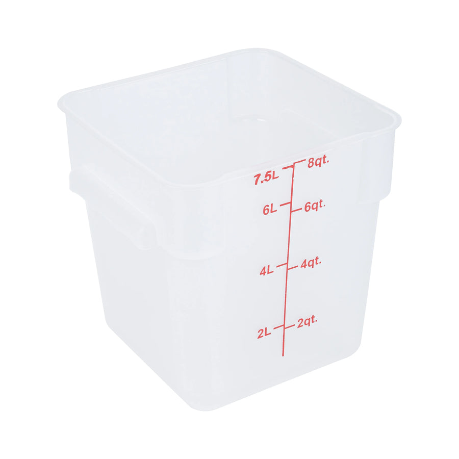 Restaurantware Met Lux 8 Quart Square Food Storage Containers, Translucent, 8.75 x 8.75 x 8.50 Inch, with Red Volume Markers - Restaurant Equipment and Smallwares - Canadian Distribution