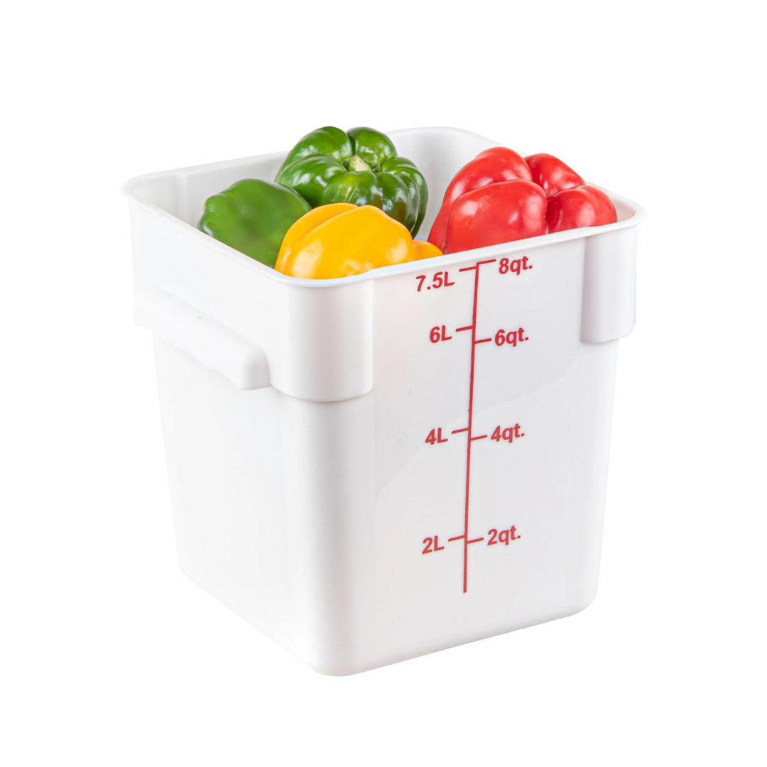 Restaurantware Met Lux 8 Quart Square Food Storage Containers, White, 8.75 x 8.75 x 8.50 Inch, with Red Volume Markers - Restaurant Equipment and Smallwares - Canadian Distribution - Ships Free Within Canada on Orders Above CAD $199