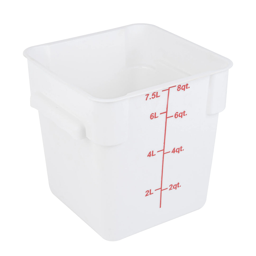 Restaurantware Met Lux 8 Quart Square Food Storage Containers, White, 8.75 x 8.75 x 8.50 Inch, with Red Volume Markers - Restaurant Equipment and Smallwares - Canadian Distribution