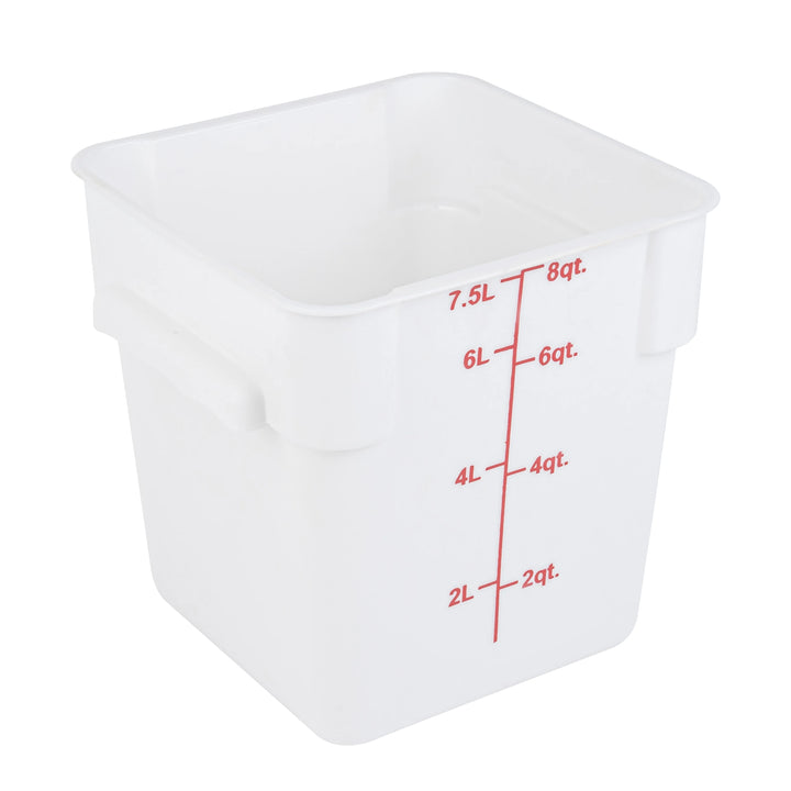 Restaurantware Met Lux 8 Quart Square Food Storage Containers, White, 8.75 x 8.75 x 8.50 Inch, with Red Volume Markers - Restaurant Equipment and Smallwares - Canadian Distribution