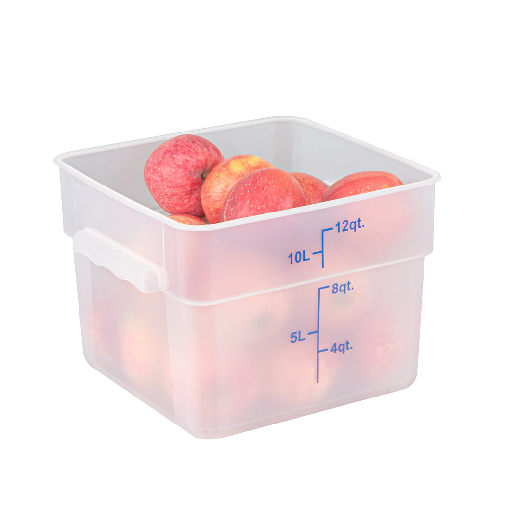 Restaurantware Met Lux 12 Quart Square Food Storage Containers, Translucent, 11 x 11 x 8 Inch, with Blue Volume Markers - Restaurant Equipment and Smallwares - Canadian Distribution - Ships Free Within Canada on Orders Above CAD $199