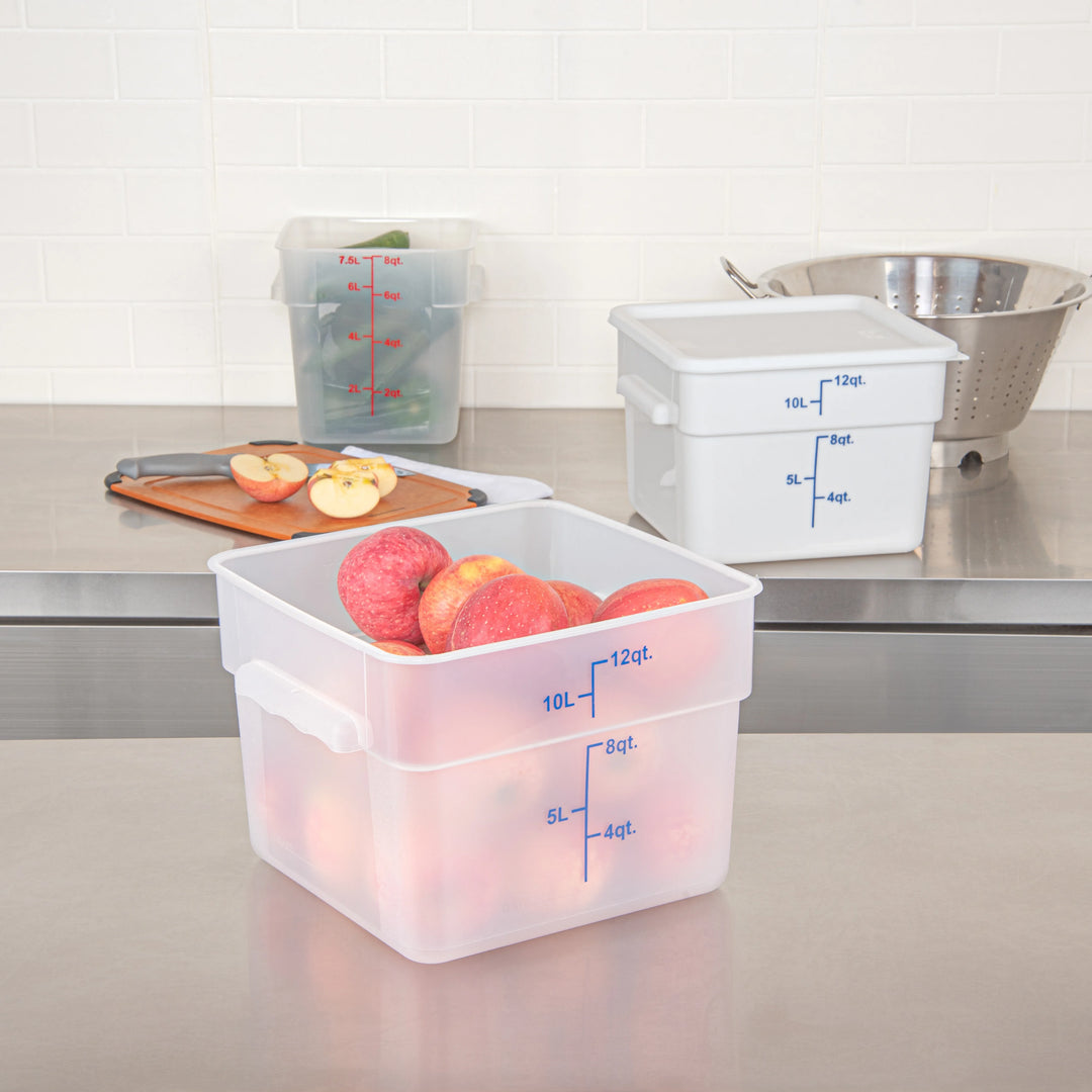 Restaurantware Met Lux 12 Quart Square Food Storage Containers, Translucent, 11 x 11 x 8 Inch, with Blue Volume Markers - Restaurant Equipment and Smallwares - Canadian Distribution - Ships Free Within Canada on Orders Above CAD $199