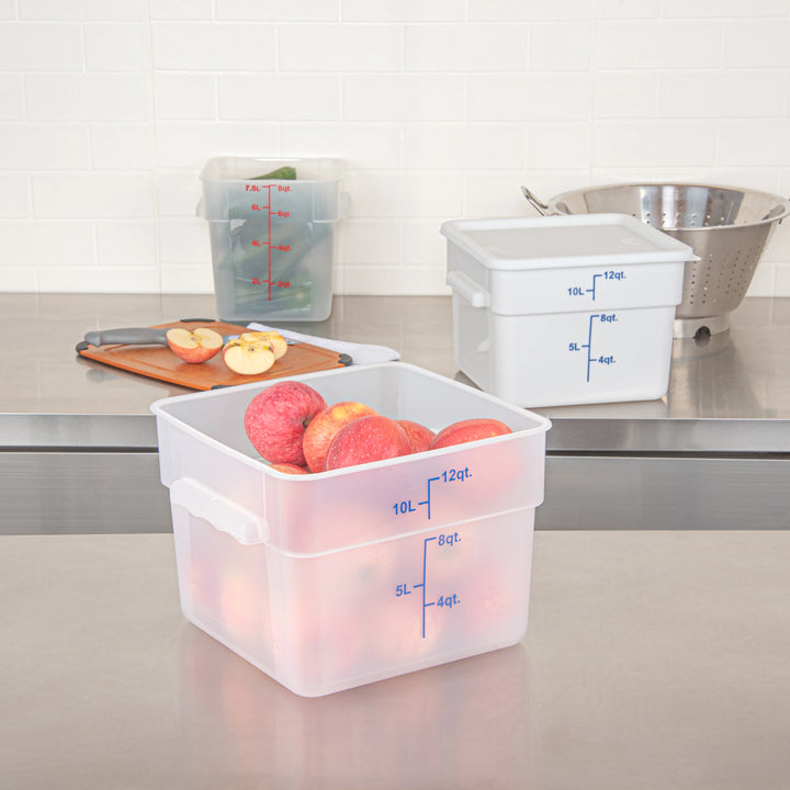 Restaurantware Met Lux 12 Quart Square Food Storage Containers, Translucent, 11 x 11 x 8 Inch, with Blue Volume Markers - Restaurant Equipment and Smallwares - Canadian Distribution - Ships Free Within Canada on Orders Above CAD $199