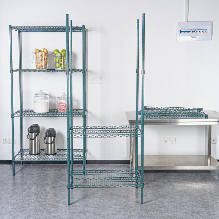 Restaurantware RW Base 74 Inch Green Epoxy Shelf Posts, Stationary, with Leveling Foot, Corrosion-Resistant - Restaurant Equipment and Smallwares - Canadian Distribution - Ships Free Within Canada on Orders Above CAD $199