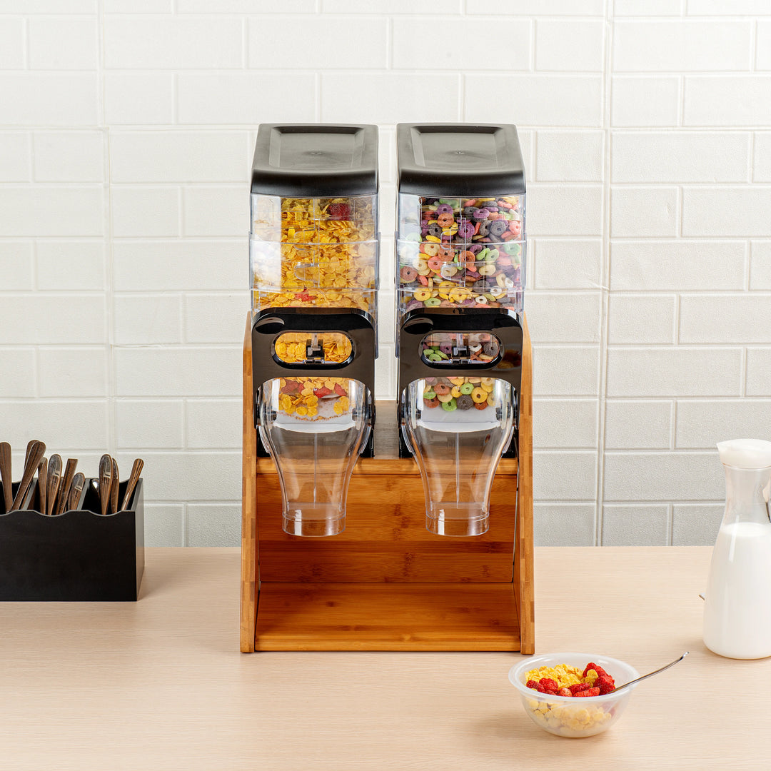 Restaurantware Met Lux Dispenser Stand, Bamboo, 13.75 x 15.50 x 13 Inch, Holds 2 Cereal Dispensers - Restaurant Equipment and Smallwares - Canadian Distribution - Ships Free Within Canada on Orders Above CAD $199