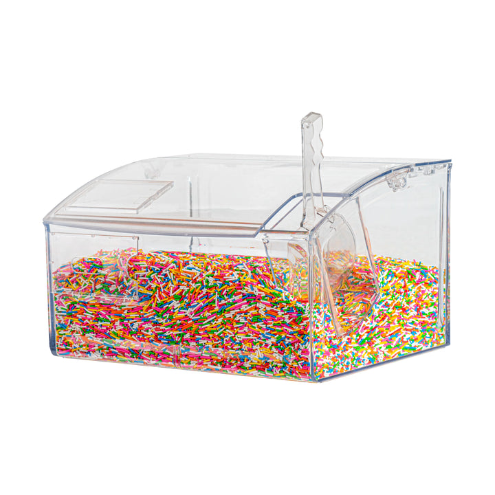Restaurantware Met Lux 2 Gallon Topping Bin, Clear, Plastic, 7 x 9.75 x 11.75 Inch, with Scoop - 1 Unit/Case - Restaurant Equipment and Smallwares - Canadian Distribution - Ships Free Within Canada on Orders Above CAD $199