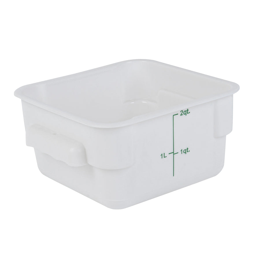 Restaurantware Met Lux 2 Quart Square Food Storage Containers, White, 7 x 7 x 4 Inch, with Green Volume Markers - Restaurant Equipment and Smallwares - Canadian Distribution