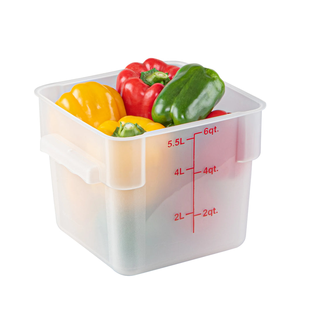 Restaurantware Met Lux 6 Quart Square Food Storage Containers, Translucent, 9 x 9 x 7.50 Inch, with Red Volume Markers - Restaurant Equipment and Smallwares - Canadian Distribution - Ships Free Within Canada on Orders Above CAD $199