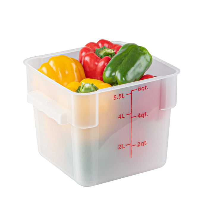 Restaurantware Met Lux 6 Quart Square Food Storage Containers, Translucent, 9 x 9 x 7.50 Inch, with Red Volume Markers - Restaurant Equipment and Smallwares - Canadian Distribution - Ships Free Within Canada on Orders Above CAD $199