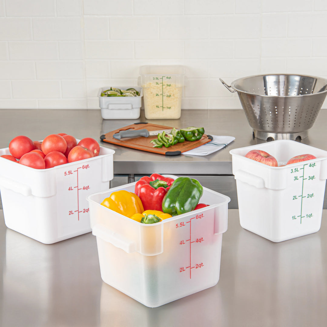 Restaurantware Met Lux 6 Quart Square Food Storage Containers, Translucent, 9 x 9 x 7.50 Inch, with Red Volume Markers - Restaurant Equipment and Smallwares - Canadian Distribution - Ships Free Within Canada on Orders Above CAD $199