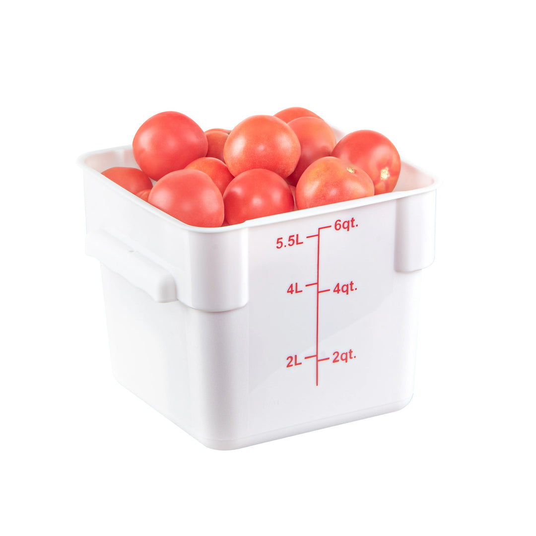 Restaurantware Met Lux 6 Quart Square Food Storage Containers, White, 9 x 9 x 7.50 Inch, with Red Volume Markers - Restaurant Equipment and Smallwares - Canadian Distribution - Ships Free Within Canada on Orders Above CAD $199