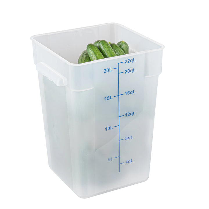 Restaurantware Met Lux 22 Quart Square Food Storage Containers, Translucent, 11 x 11 x 15.50 Inch, with Blue Volume Markers - Restaurant Equipment and Smallwares - Canadian Distribution - Ships Free Within Canada on Orders Above CAD $199