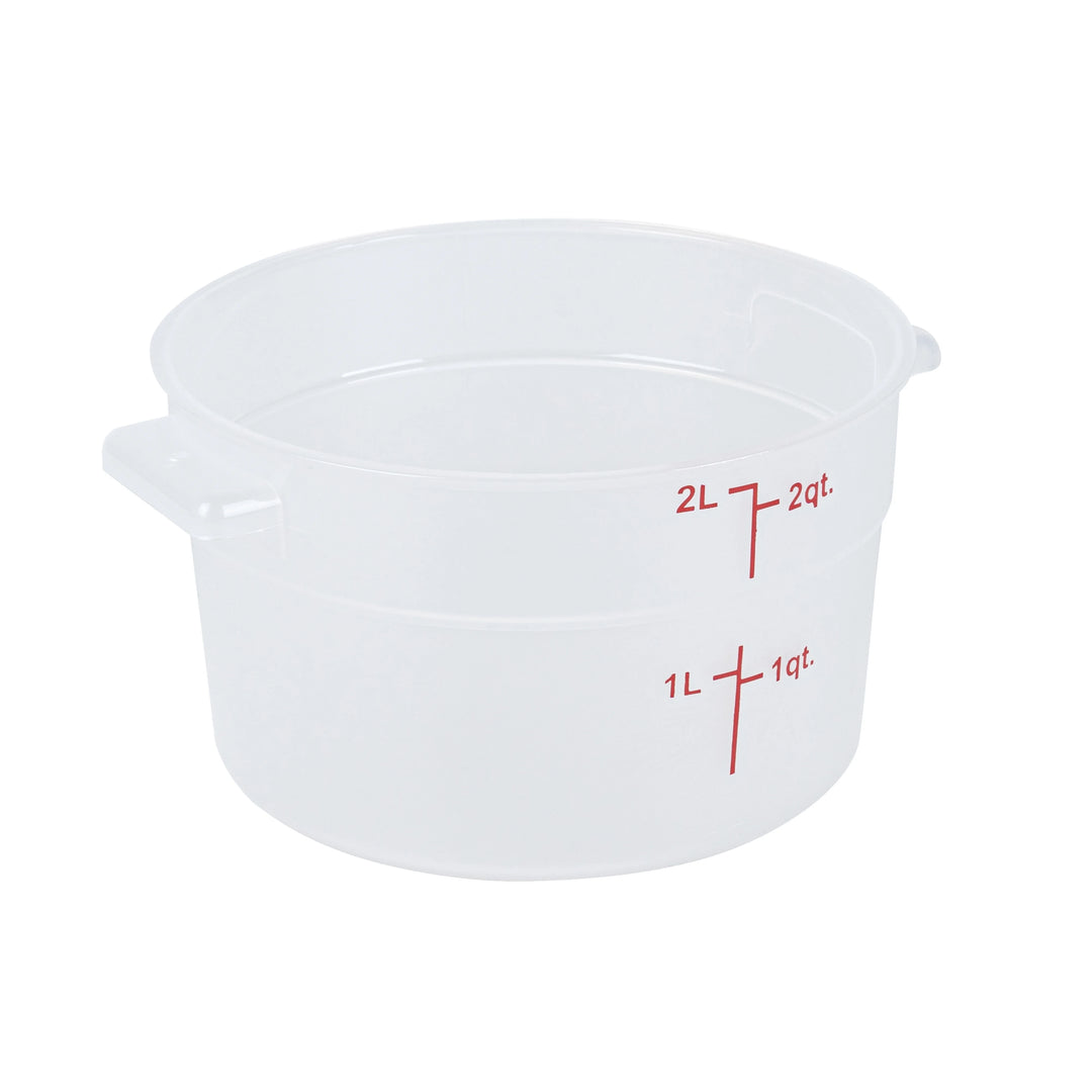 Restaurantware Met Lux 2 Quart Round Food Storage Containers, Translucent, 7.25 x 7.25 x 4.25 Inch, with Red Volume Markers - Restaurant Equipment and Smallwares - Canadian Distribution
