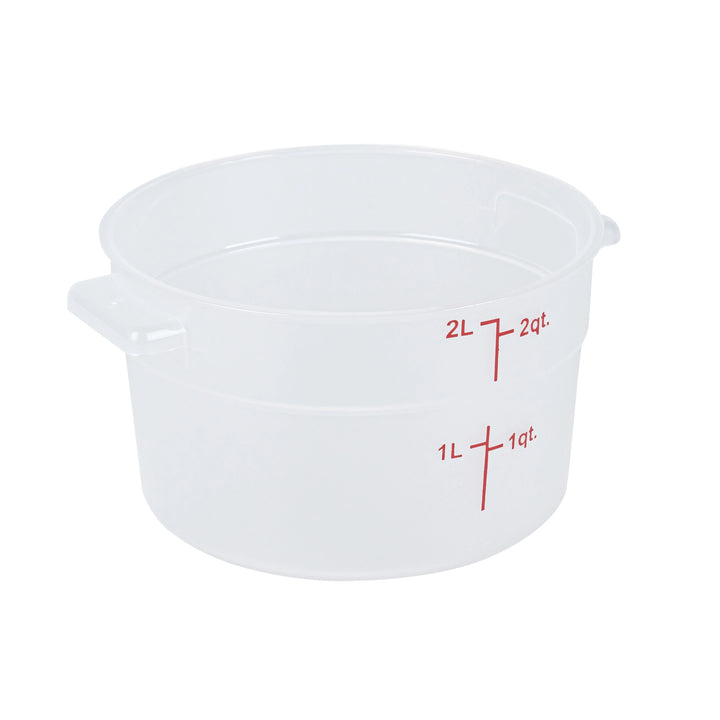 Restaurantware Met Lux 2 Quart Round Food Storage Containers, Translucent, 7.25 x 7.25 x 4.25 Inch, with Red Volume Markers - Restaurant Equipment and Smallwares - Canadian Distribution