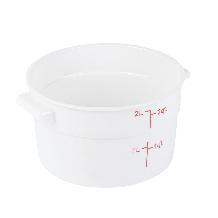 Restaurantware Met Lux 2 Quart Round Food Storage Containers, White, 7.25 x 7.25 x 4.25 Inch, with Red Volume Markers - Restaurant Equipment and Smallwares - Canadian Distribution
