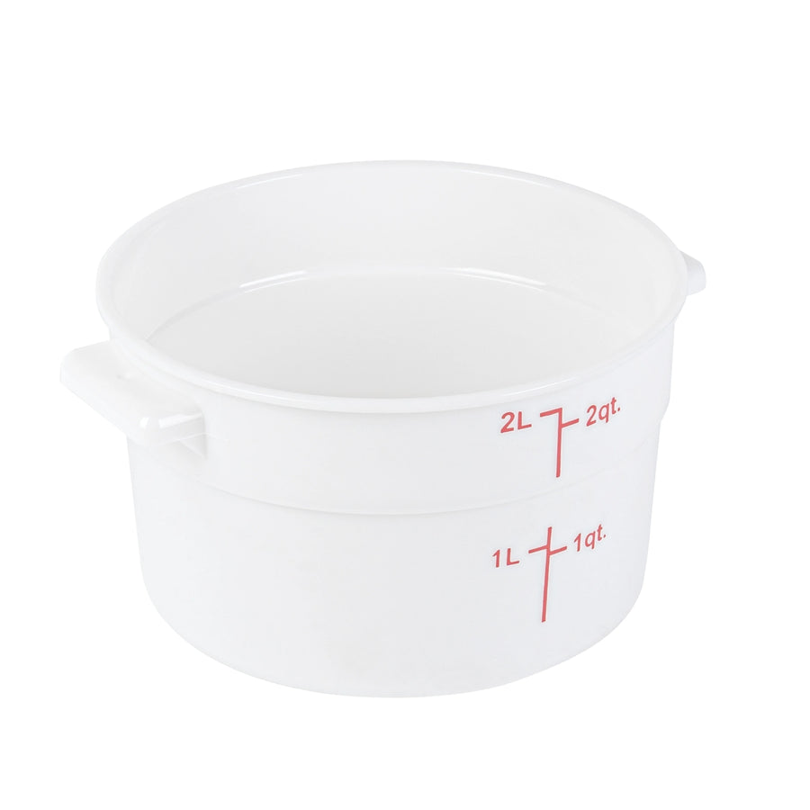 Restaurantware Met Lux 2 Quart Round Food Storage Containers, White, 7.25 x 7.25 x 4.25 Inch, with Red Volume Markers - Restaurant Equipment and Smallwares - Canadian Distribution