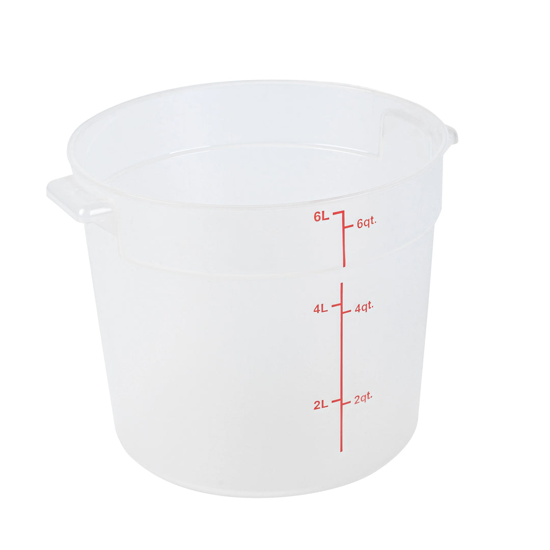 Restaurantware Met Lux 6 Quart Round Food Storage Containers, Translucent, 8.75 x 8.75 x 7.75 Inch, with Red Volume Markers - Restaurant Equipment and Smallwares - Canadian Distribution