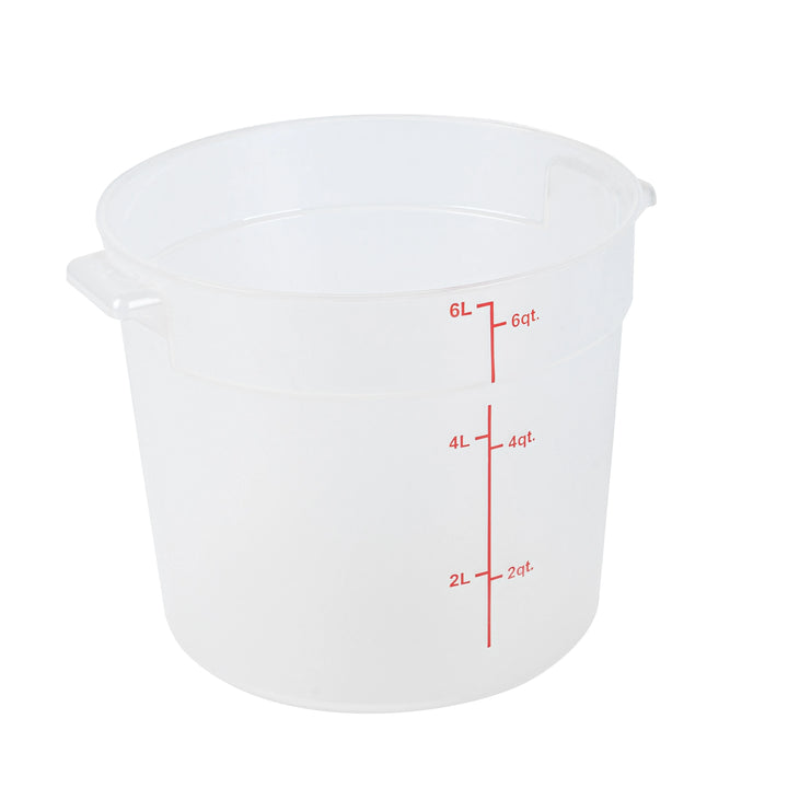Restaurantware Met Lux 6 Quart Round Food Storage Containers, Translucent, 8.75 x 8.75 x 7.75 Inch, with Red Volume Markers - Restaurant Equipment and Smallwares - Canadian Distribution