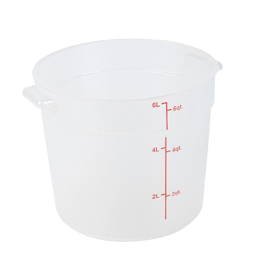 Restaurantware Met Lux 6 Quart Round Food Storage Containers, Translucent, 8.75 x 8.75 x 7.75 Inch, with Red Volume Markers - Restaurant Equipment and Smallwares - Canadian Distribution
