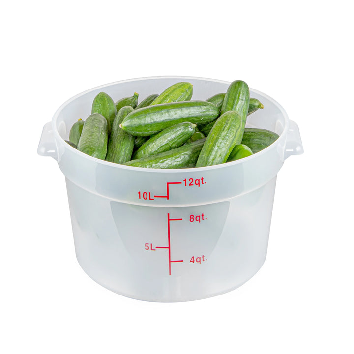 Restaurantware Met Lux 12 Quart Round Food Storage Containers, Translucent, 12.25 x 12.25 x 8 Inch, with Red Volume Markers - 10 Units/Case - Restaurant Equipment and Smallwares - Canadian Distribution - Ships Free Within Canada on Orders Above CAD $199