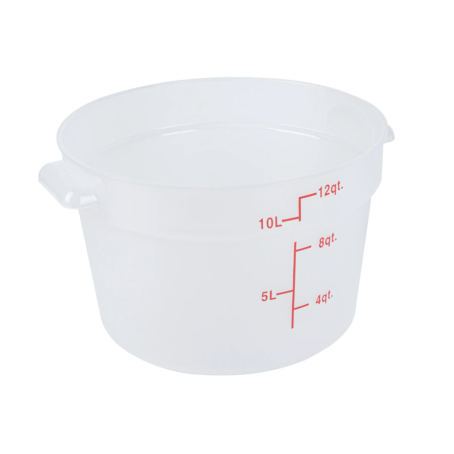 Restaurantware Met Lux 12 Quart Round Food Storage Containers, Translucent, 12.25 x 12.25 x 8 Inch, with Red Volume Markers - Restaurant Equipment and Smallwares - Canadian Distribution