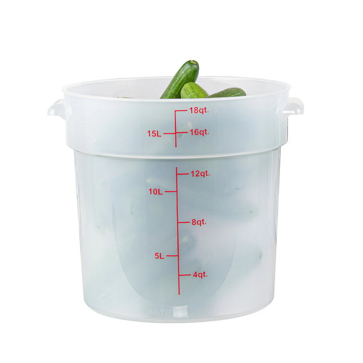 Restaurantware Met Lux 18 Quart Round Food Storage Containers, Translucent, 12.25 x 12.25 x 12 Inch, with Red Volume Markers - 10 Units/Case - Restaurant Equipment and Smallwares - Canadian Distribution - Ships Free Within Canada on Orders Above CAD $199