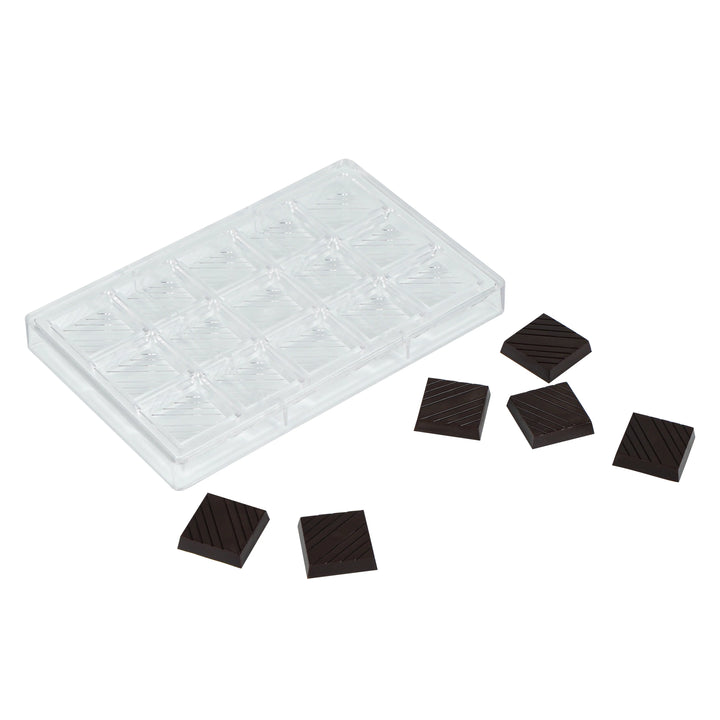 Restaurantware Pastry Tek 15-Compartment Square with Lines Candy & Chocolate Molds, Polycarbonate - 10 Units/Case - Restaurant Equipment and Smallwares - Canadian Distribution - Ships Free Within Canada on Orders Above CAD $199