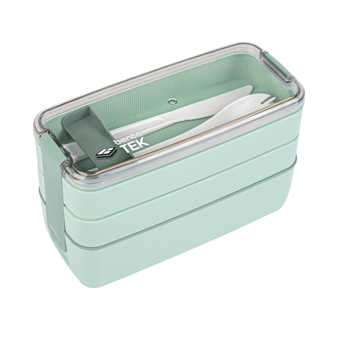 Restaurantware Bento Tek 30 Ounce Microwave-Safe Lunch Boxes, Green, 7.50 x 3.25 x 4.50 Inch, with Fork & Knife - Restaurant Equipment and Smallwares - Canadian Distribution