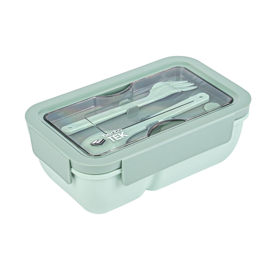 Restaurantware Bento Tek 29 Ounce Microwave-Safe Lunch Boxes, Green, 7.75 x 4.75 x 2.75 Inch, with Fork & Spoon - Restaurant Equipment and Smallwares - Canadian Distribution