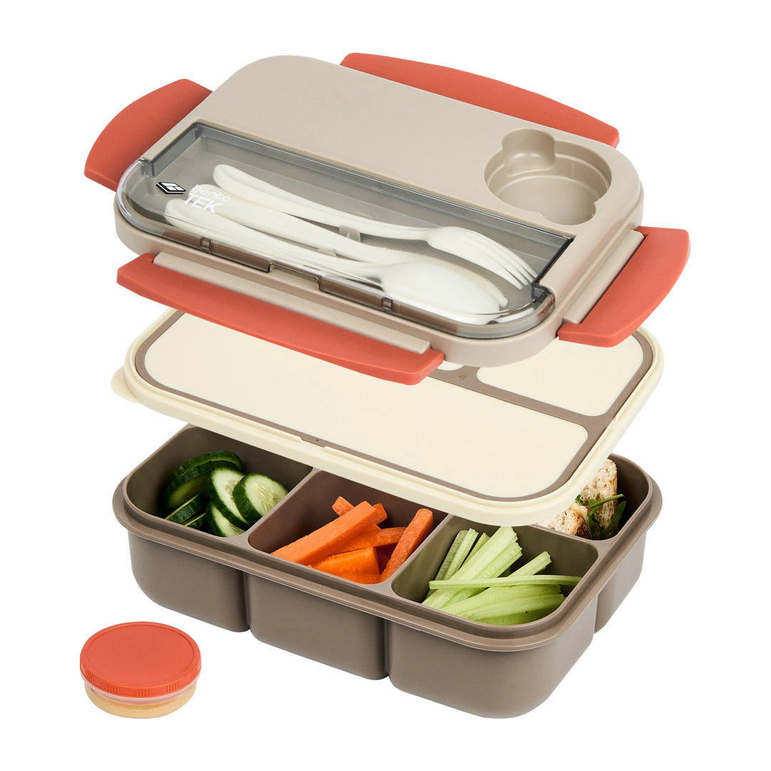 Restaurantware Bento Tek 44 Ounce Microwave-Safe Lunch Boxes, Brown & Orange, 9 x 6.50 x 3.25 Inch, with Utensils - Restaurant Equipment and Smallwares - Canadian Distribution - Ships Free Within Canada on Orders Above CAD $199