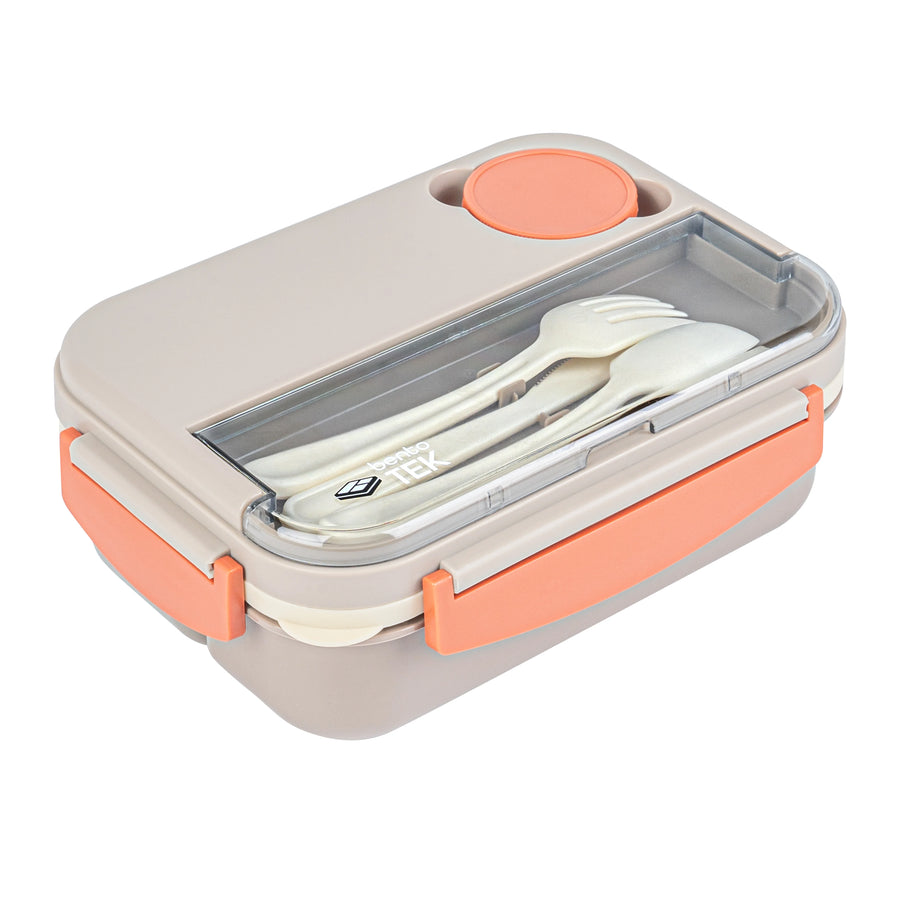 Restaurantware Bento Tek 44 Ounce Microwave-Safe Lunch Boxes, Brown & Orange, 9 x 6.50 x 3.25 Inch, with Utensils - Restaurant Equipment and Smallwares - Canadian Distribution
