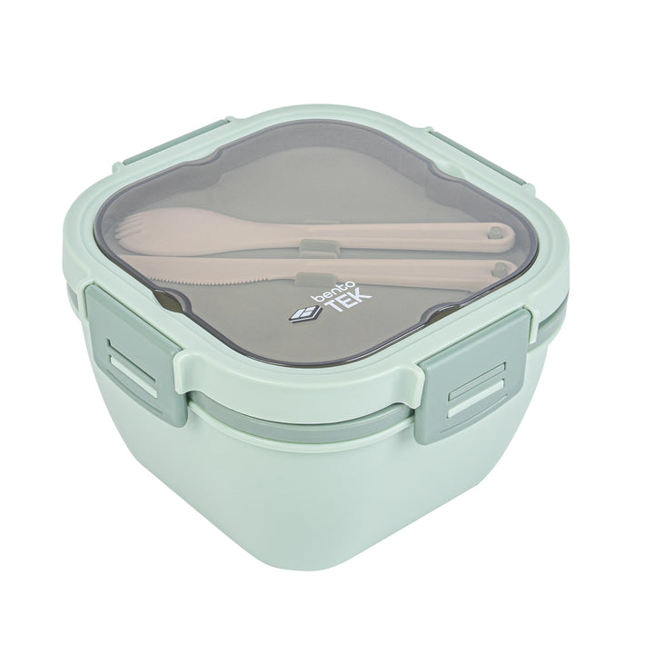 Restaurantware Bento Tek 58 Ounce Microwave-Safe Lunch Boxes, Green, 7.25 x 7.25 x 4.25 Inch, with Fork & Knife - Restaurant Equipment and Smallwares - Canadian Distribution