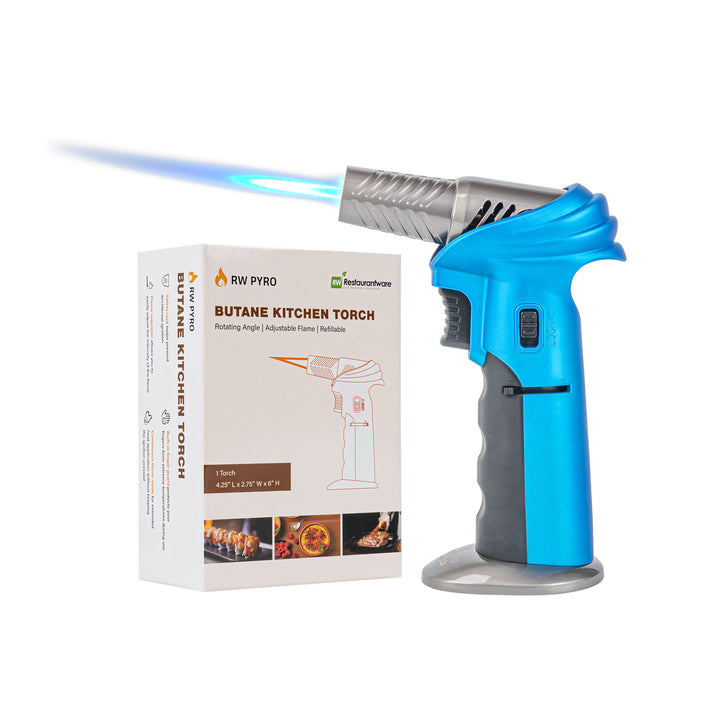 Restaurantware RW Pyro 4.25 x 2.75 x 6 Inch Butane Kitchen Torch, Blue, with Adjustable Dial & Rotating Angle - Restaurant Equipment and Smallwares - Canadian Distribution - Ships Free Within Canada on Orders Above CAD $199