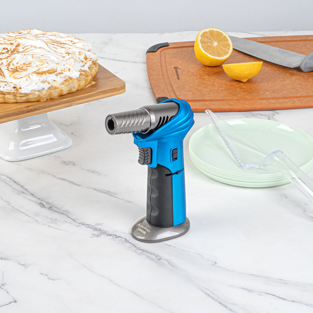 Restaurantware RW Pyro 4.25 x 2.75 x 6 Inch Butane Kitchen Torch, Blue, with Adjustable Dial & Rotating Angle - Restaurant Equipment and Smallwares - Canadian Distribution - Ships Free Within Canada on Orders Above CAD $199