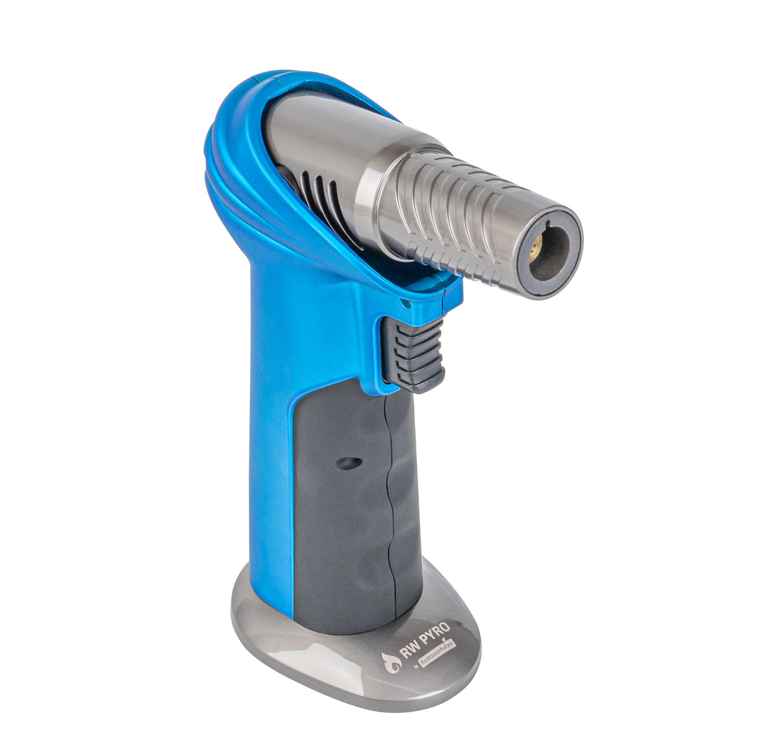 Restaurantware RW Pyro 4.25 x 2.75 x 6 Inch Butane Kitchen Torch, Blue, with Adjustable Dial & Rotating Angle - Restaurant Equipment and Smallwares - Canadian Distribution