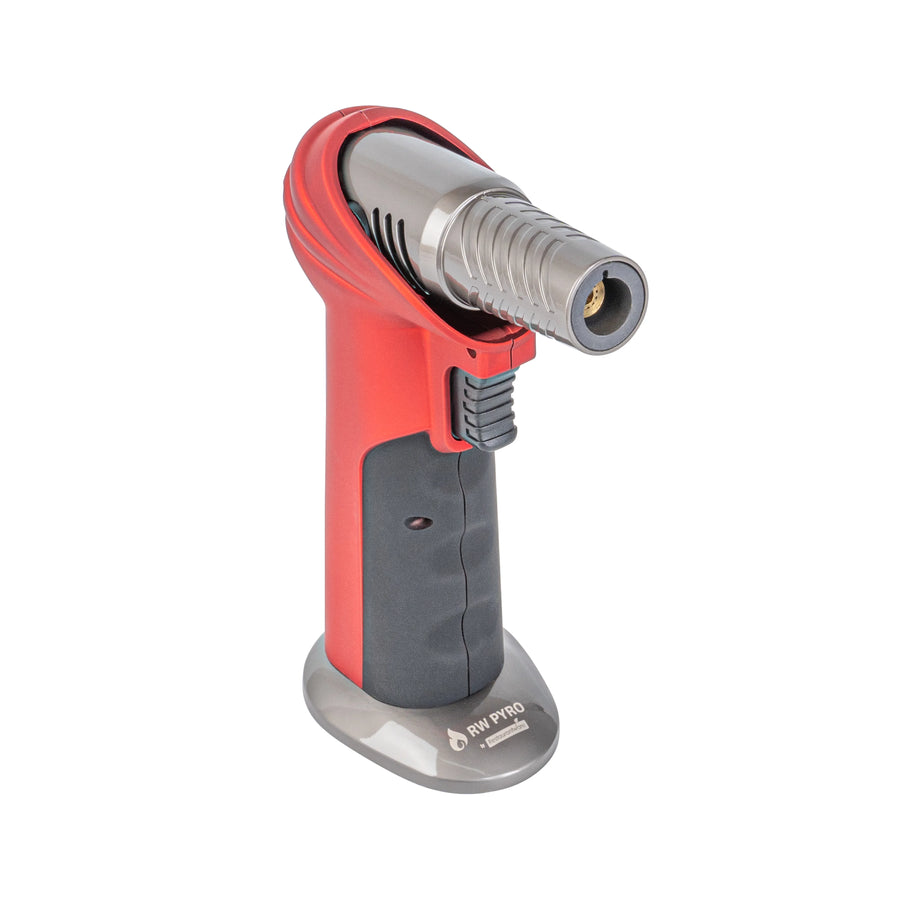 Restaurantware RW Pyro 4.25 x 2.75 x 6 Inch Butane Kitchen Torch, Red, with Adjustable Dial & Rotating Angle - Restaurant Equipment and Smallwares - Canadian Distribution