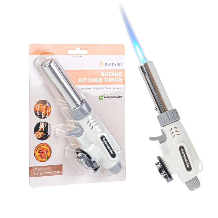 Restaurantware RW Pyro 7.75 x 3 x 1.50 Inch Butane Kitchen Torch, White, with Adjustable Dial - Restaurant Equipment and Smallwares - Canadian Distribution - Ships Free Within Canada on Orders Above CAD $199
