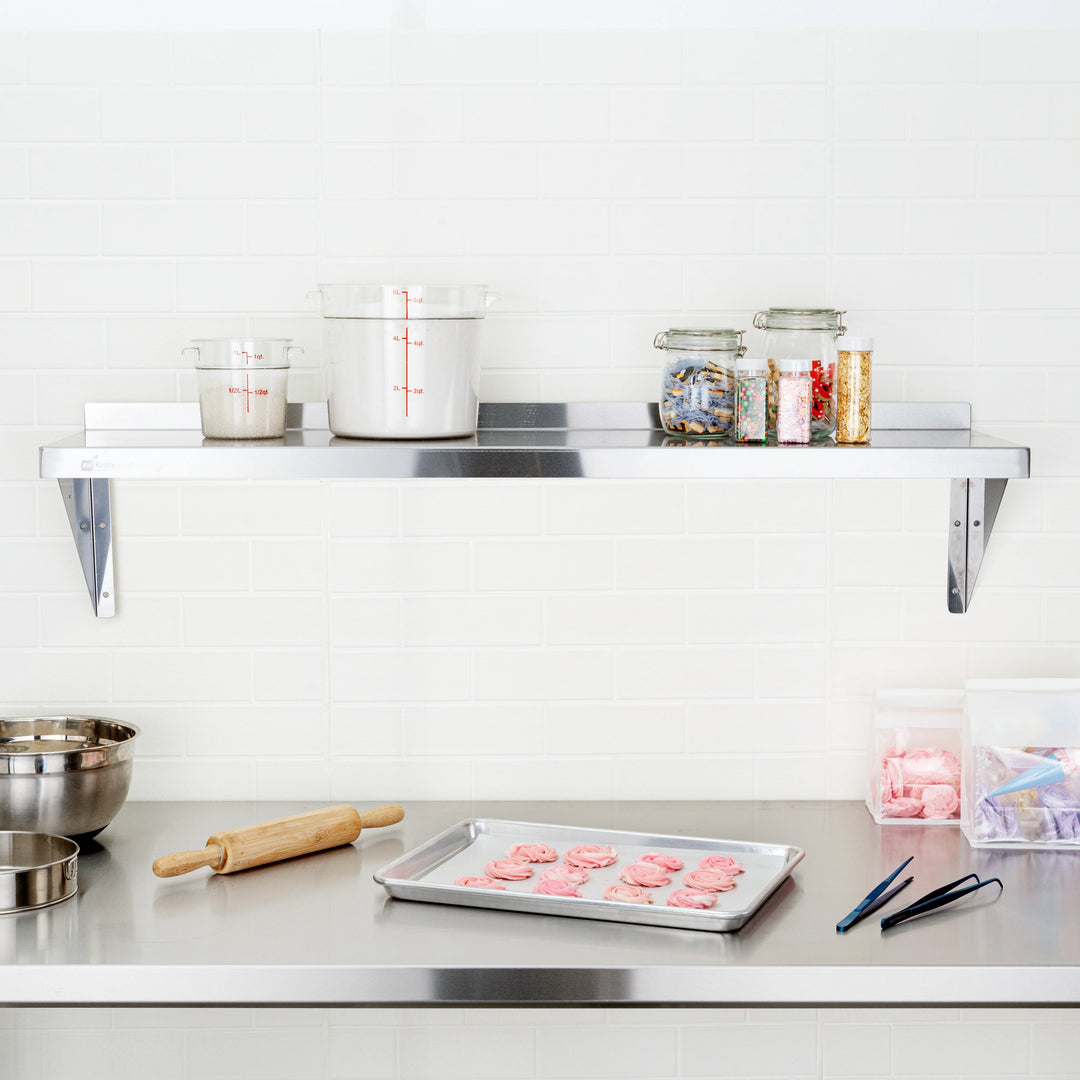 Restaurantware 18 Gauge Kitchen Tek Heavy Duty Stainless Steel Wall Mount Shelves, 12X48In - Restaurant Equipment and Smallwares - Canadian Distribution - Ships Free Within Canada on Orders Above CAD $199