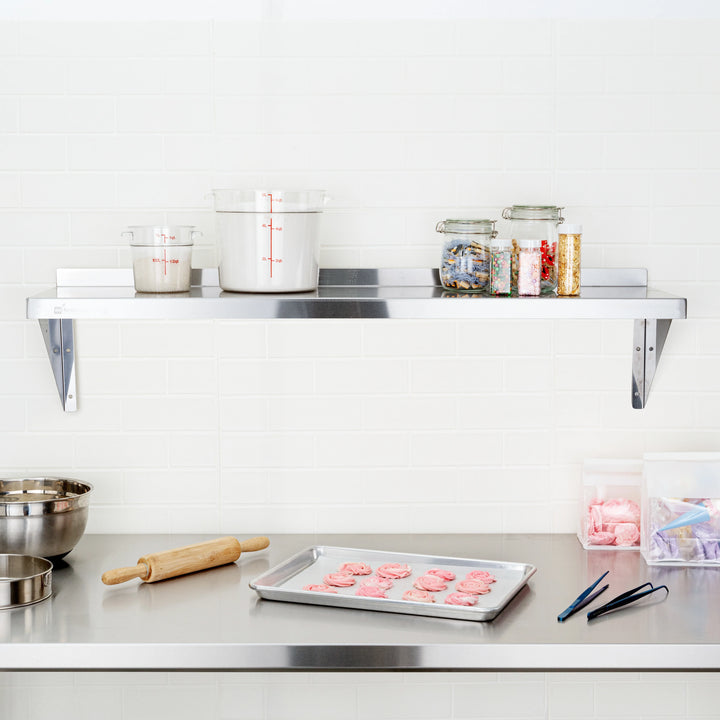 Restaurantware 18 Gauge Kitchen Tek Heavy Duty Stainless Steel Wall Mount Shelves, 12X48In - Restaurant Equipment and Smallwares - Canadian Distribution - Ships Free Within Canada on Orders Above CAD $199