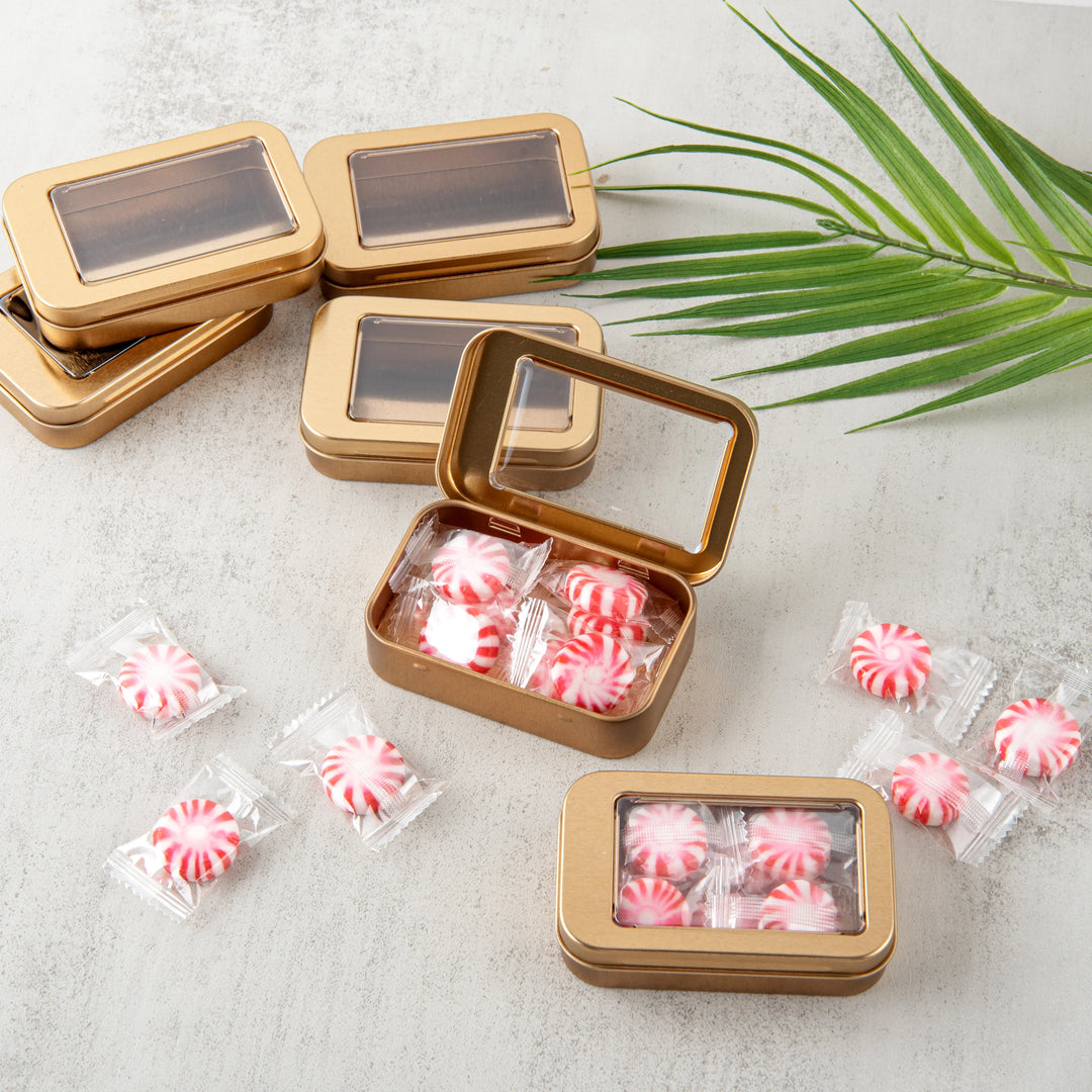 Restaurantware RW Base 4oz Gold Rectangular Tin Containers, with Window Lid - Restaurant Equipment and Smallwares - Canadian Distribution - Ships Free Within Canada on Orders Above CAD $199