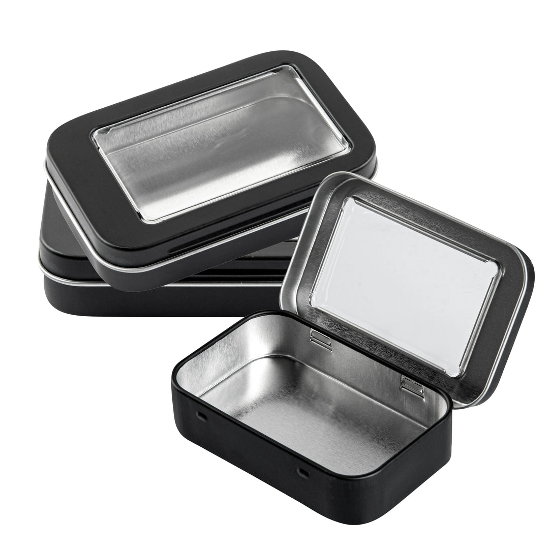 Restaurantware RW Base 4oz Black Rectangular Tin Containers, with Window Lid - Restaurant Equipment and Smallwares - Canadian Distribution - Ships Free Within Canada on Orders Above CAD $199