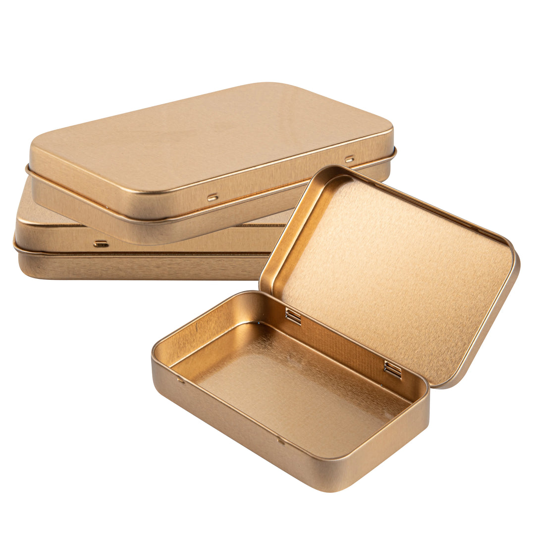 Restaurantware RW Base 6oz Gold Rectangular Tin Containers, with Hinged Lid - Restaurant Equipment and Smallwares - Canadian Distribution - Ships Free Within Canada on Orders Above CAD $199