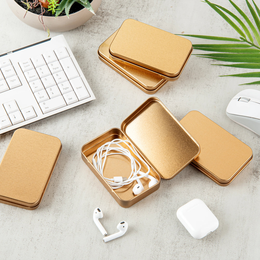Restaurantware RW Base 6oz Gold Rectangular Tin Containers, with Hinged Lid - Restaurant Equipment and Smallwares - Canadian Distribution - Ships Free Within Canada on Orders Above CAD $199