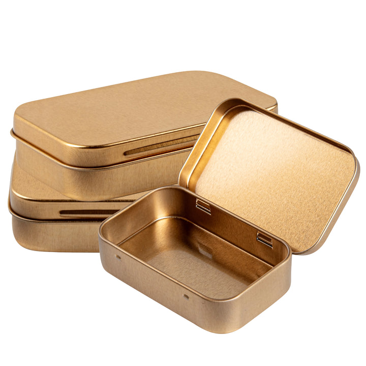 Restaurantware RW Base 4oz Gold Rectangular Tin Containers, with Hinged Lid - Restaurant Equipment and Smallwares - Canadian Distribution - Ships Free Within Canada on Orders Above CAD $199