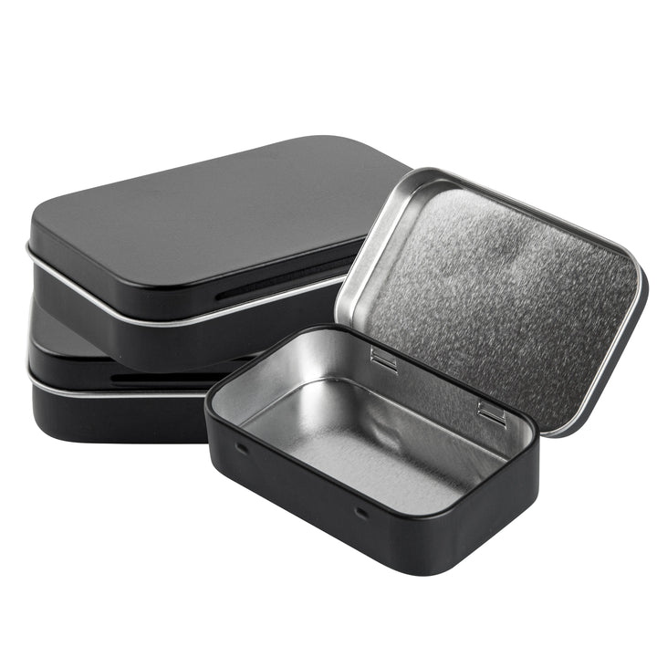 Restaurantware RW Base 4oz Black Rectangular Tin Containers, with Hinged Lid - Restaurant Equipment and Smallwares - Canadian Distribution - Ships Free Within Canada on Orders Above CAD $199