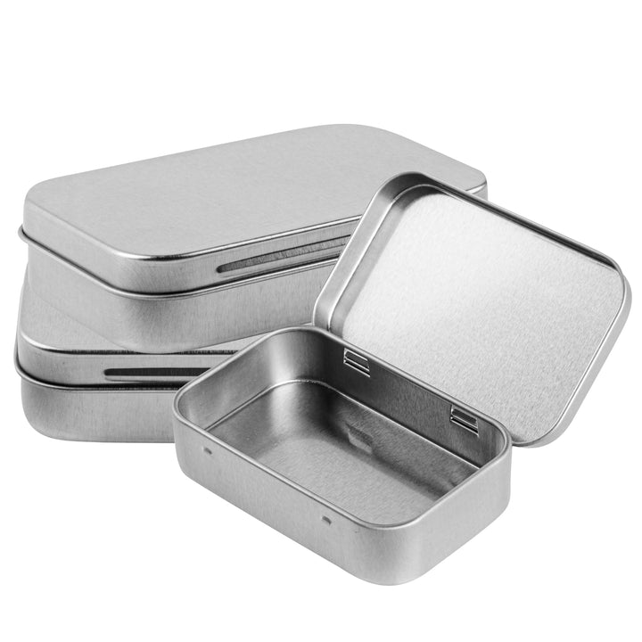 Restaurantware RW Base 4oz Silver Rectangular Tin Containers, with Hinged Lid - Restaurant Equipment and Smallwares - Canadian Distribution - Ships Free Within Canada on Orders Above CAD $199