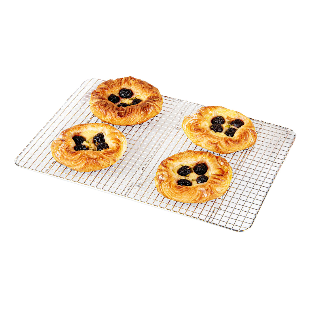 Restaurantware Met Lux 9.75 x 14.75In Footed Wire Cooling Rack, Stainless Steel, for Jelly Roll Pan - Restaurant Equipment and Smallwares - Canadian Distribution - Ships Free Within Canada on Orders Above CAD $199